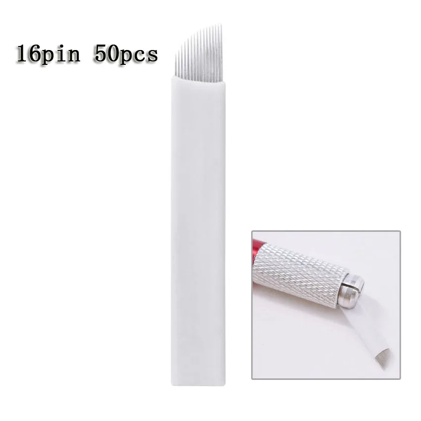 16CF-50PCS Микроблейдинг иглы 0,2 мм CF U форма Перманентный макияж бровей Flex лезвия для тату для 3D бровей Tebori - Габаритные размеры: 16CF-50PCS