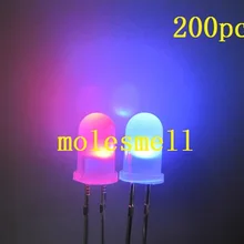 200 шт 5 мм Dual Bi Цвет Полар-флиса изменение диффузный красный/синий светодиод рассеянного светодиоды 2-контактный Led Большой/широкий угол led