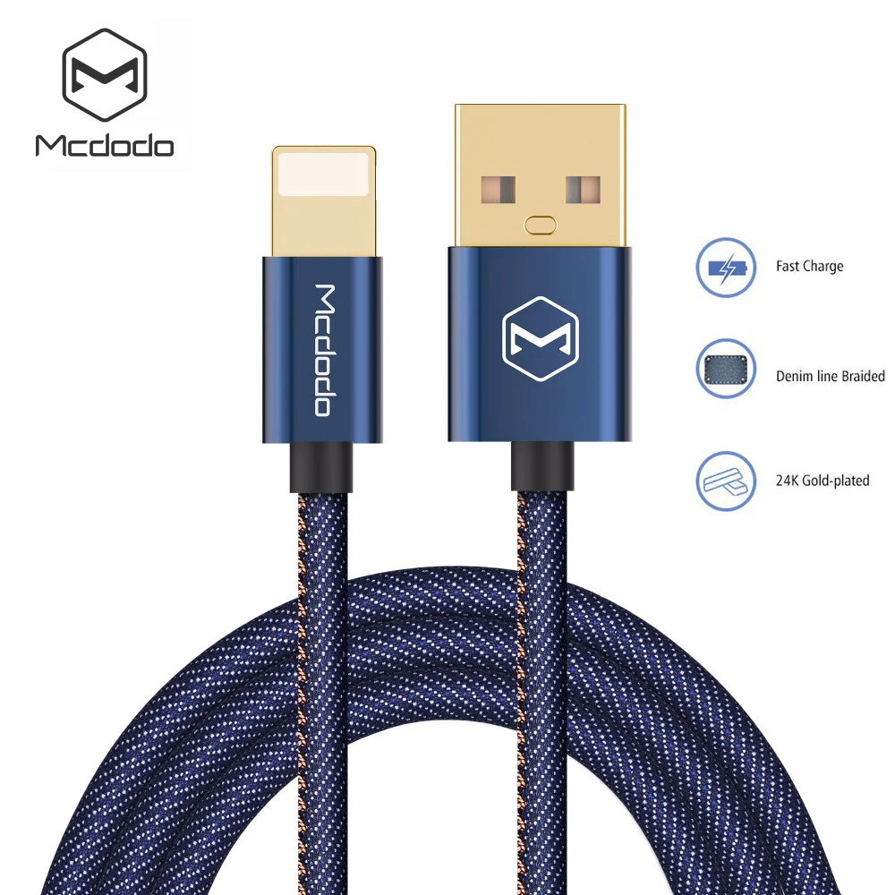 Mcdodo Lightning/USB кабель джинсовый ковбойский стиль кабель для передачи данных для iPhone 7 Plus 8 6 6s 5S iPad Mini Быстрая зарядка для iPhone кабель