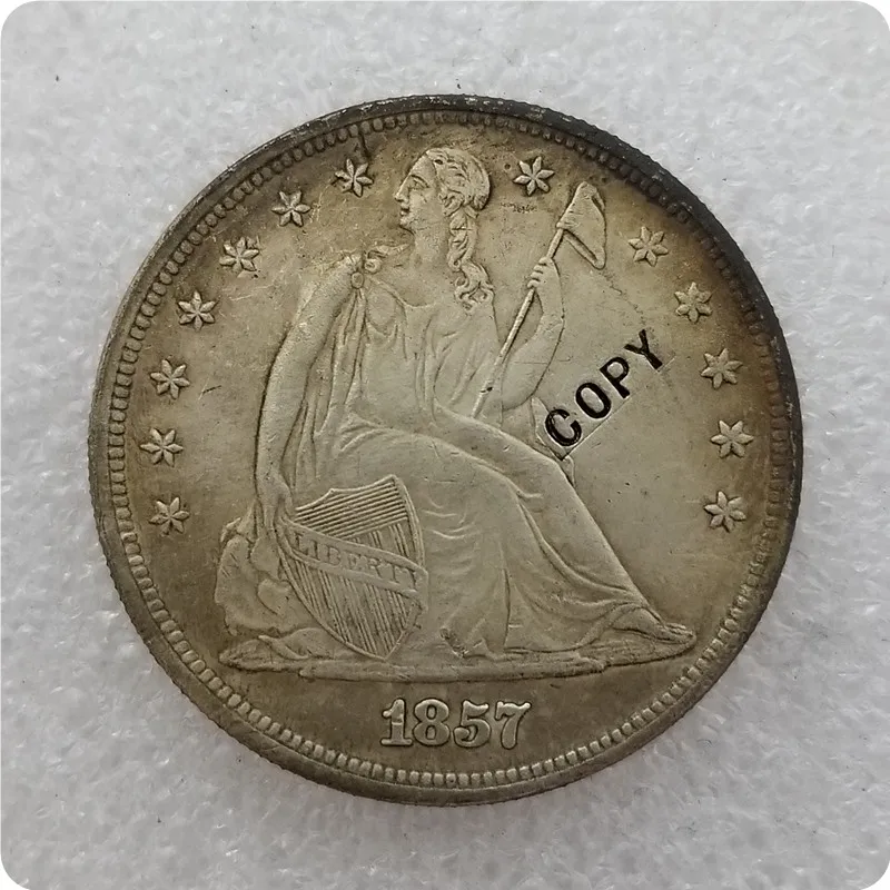 Античное серебро США 1840-186" сидящий Liberty" 1 доллар без девиз копии монет медаль-Реплика коллекционные монеты - Цвет: 1857