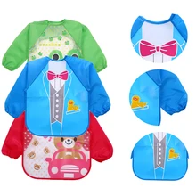 Модный милый детский нагрудник с рисунками животных; передник с длинными рукавами; мягкий водонепроницаемый детский нагрудник; B388