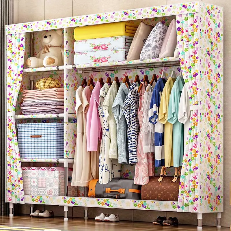 Fashion printed wardrobe 25MM steel pipe Oxford cloth wardrobe Simple and Economical type Fabric storage cabinet Home Furniture