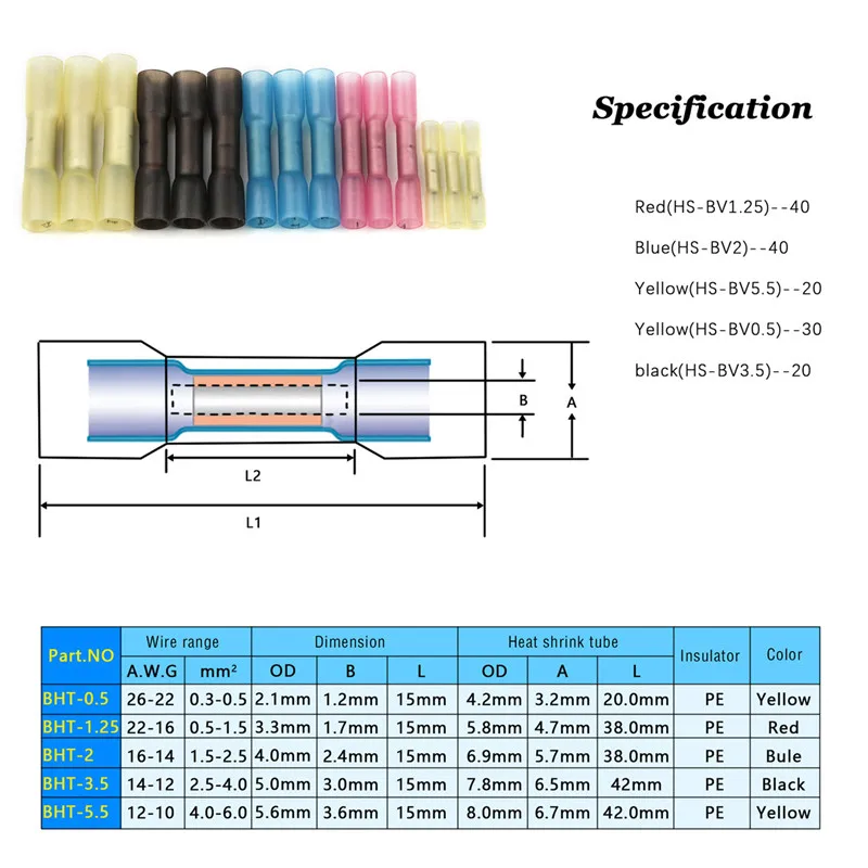 200 шт водостойкая паяльная втулка Тепловая клемма с термоусадочной изоляцией соединитель уплотненный провод стыковый Кабельный соединитель обжимные клеммы комплект соединителей