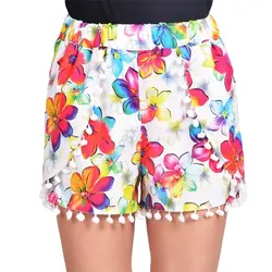 Новые модные женские шорты цветной принт с цветочным рисунком эластичная высокая талия Pom широкие ноги Тонкий Повседневная пляжная одежда