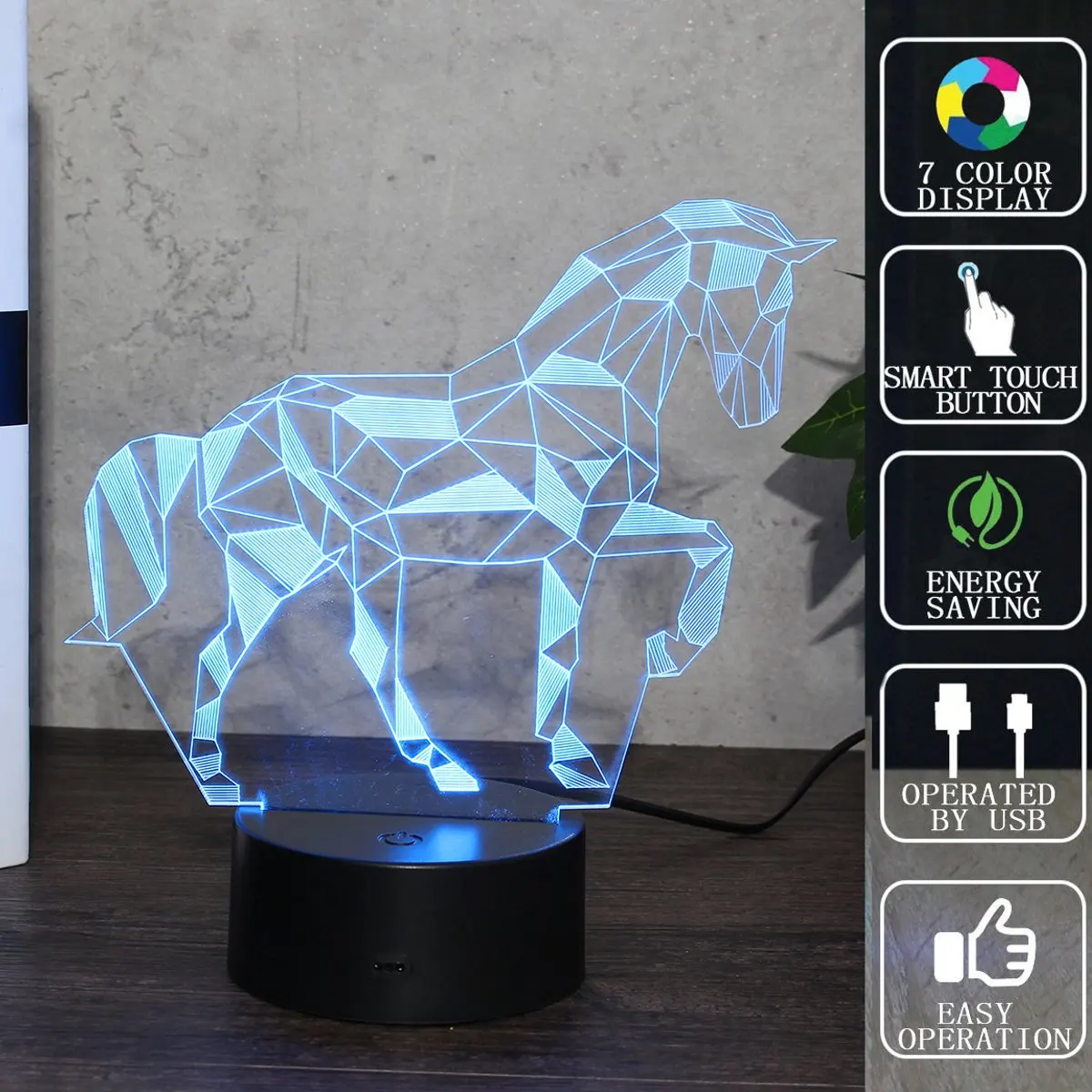 

Horse Animal LED Colorful 3D Vision Night Light Table Lamp Kids Children Holiday Birthday Gift Baby Sleep Night Light Home Decor