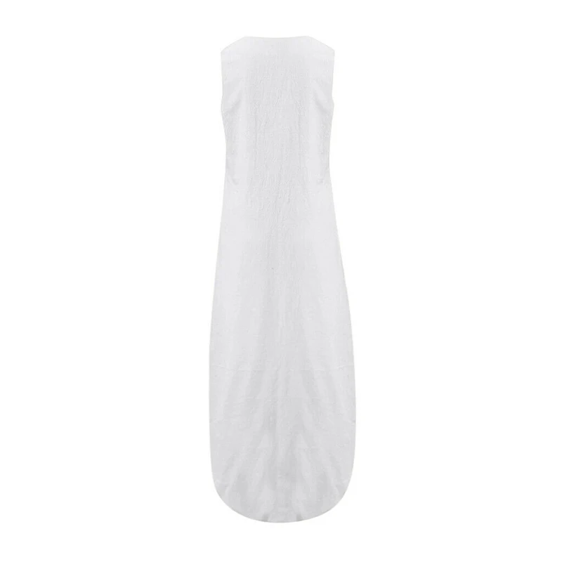 2019 Women Summer Linen Sundress Sexy Split Hem Maxi Dress Sleeveless V-Neck Baggy Dresses Ladies Kaftan Boho Dress Vestidos