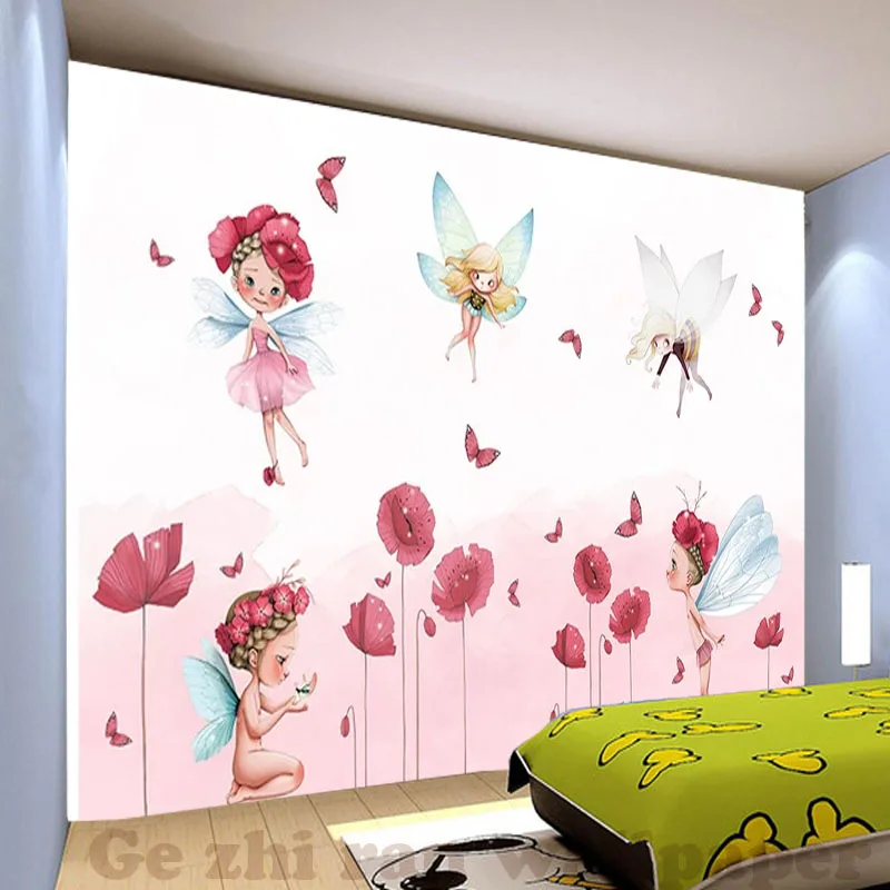 

Custom Photo Wallpaper Nordic hand painted flower fairy fairy children's Living Children's house background wall