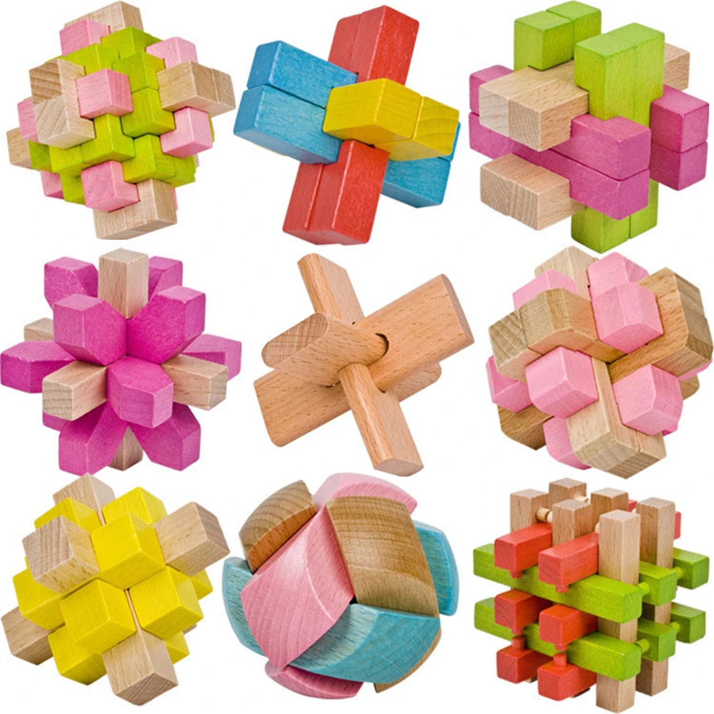 

China Classic 3D Wooden Puzzle Lock Toys Cube Game Kong Ming Lock Design IQ Brain Teaser Educational Toys For Children Adults