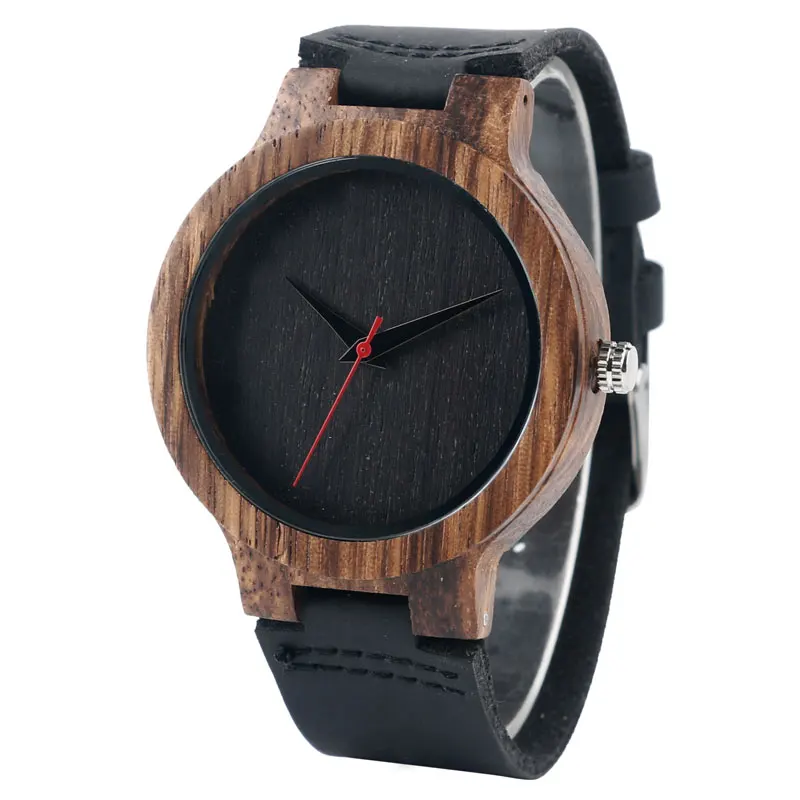 YISUYA Mens Wooden Wrist Watch Novel Bamboo Wood Creative Watches Black Genuine Leather Band Strap Quartz Males Watch relogio (4)