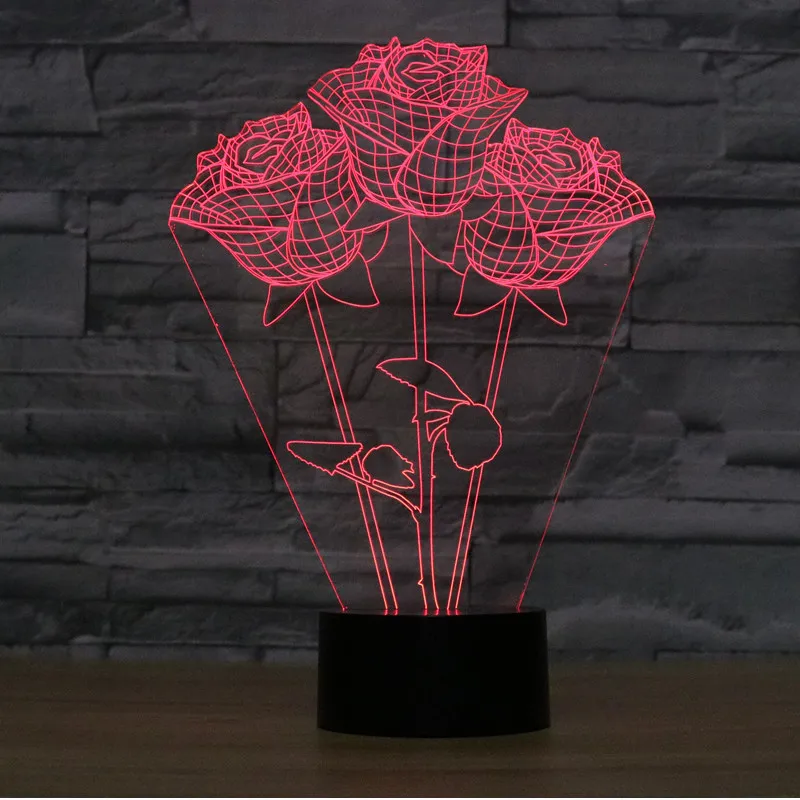 8081 3D День Святого Валентина Роуз светодиодные лампы Атмосфера 7 цветов Изменение визуальную иллюзию LED Декор