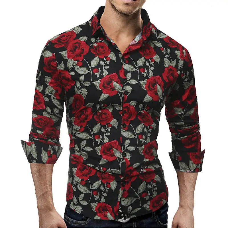 mens white shirt with red roses