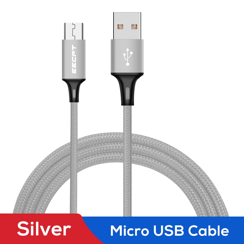 Кабель Micro USB EECPT 3A Быстрая зарядка зарядное устройство через Micro USB провод для Samsung Xiaomi Redmi Note 5 Pro планшет Android, телефон кабель для передачи данных - Цвет: Silver