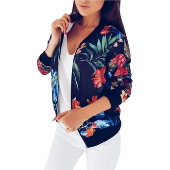 

Casual Women Coat Fashion Ladies Retro Floral Zipper Up Bomber Jacket Coat Autumn Outwear Women Clothes 2018