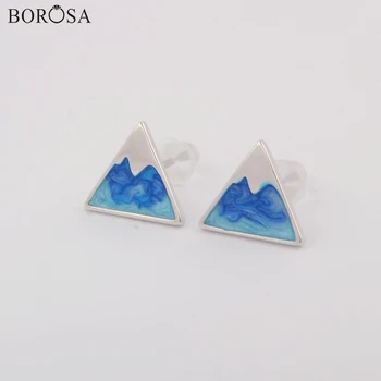 

BOROSA New 10Pairs Fashion 92.5% Pure Silver 10mm Triangle Shape Blue Paint Hill Stud Earrings Jewelry for Lady as Gifts WX1150