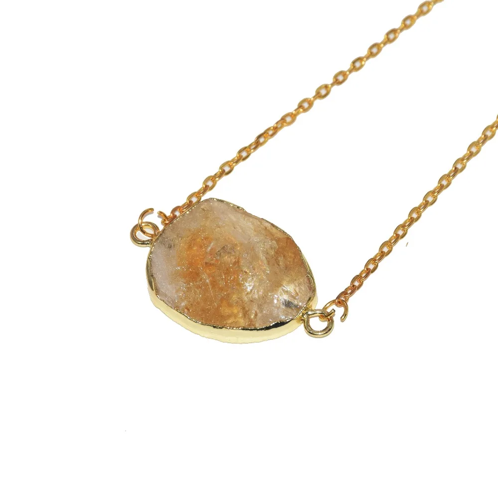 

Hot sale Natural Yellow Crystal Quartz pendant choker necklace femme 2019 big letter citrines stone connector necklace women