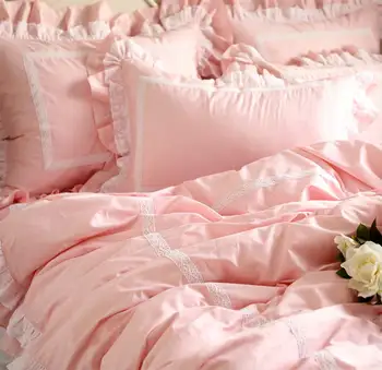 

Pink princess ruffle lace cotton single double cotton bed set,twin full queen king bedclothes bedspread pillow case duvet cover