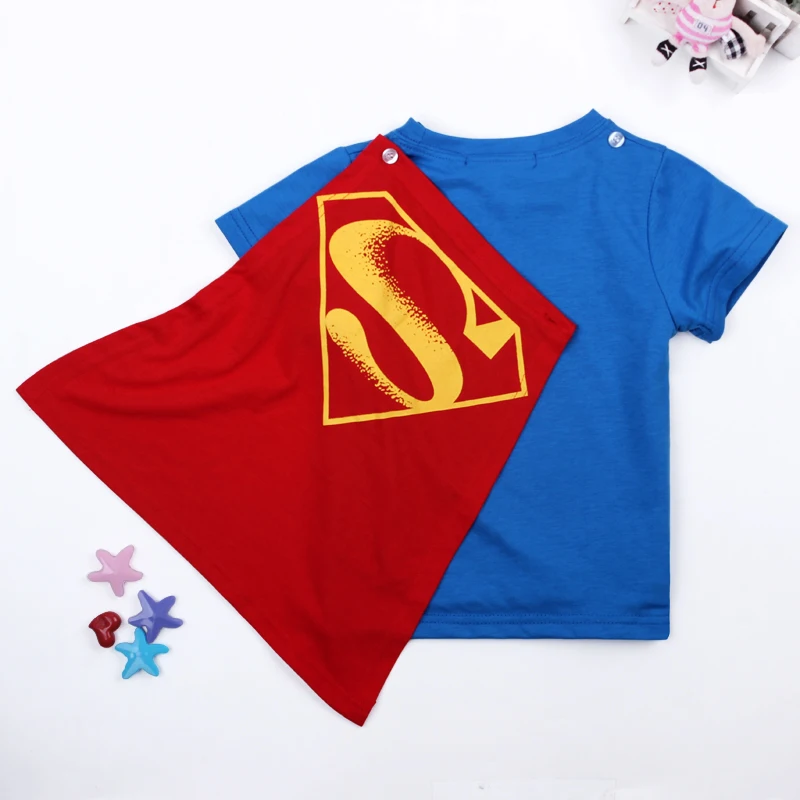 Новая летняя футболка с Бэтменом и Суперменом для мальчиков с накидкой, Повседневный хлопковый топ с короткими рукавами для мальчиков, DS30