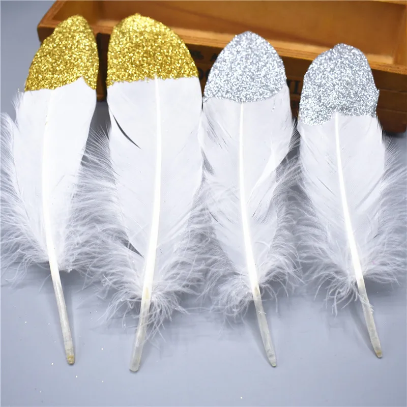 Great for Weddings Glitter Dipped Feather Quill Pen Silver