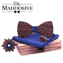 Галстуки для мужской галстук-бабочка набор носовой платок запонки с деревянными элементами Бабочка Свадебный Подарок Деревянные галстуки Набор шейных платков свадебный подарок для мужчин