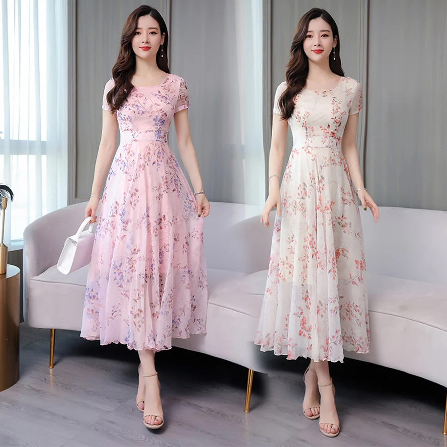 

Summer 3XL Plus Size Print Boho Maxi Sundress 2019 Vintage Pink Floral Chiffon Beach Midi Dresses Women Elegant Bodycon Vestidos