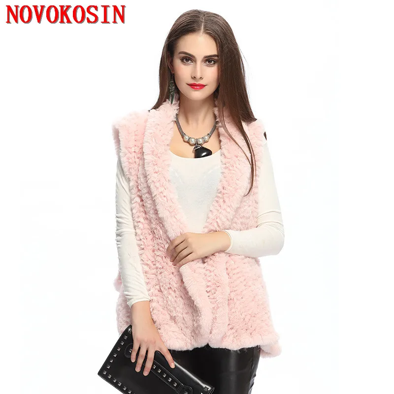 

SC294 2019 Women Faux Rabbit Fur Vest Winter Warm Open Stitch Turn Down Collar Jacket Hand Work Knitted Sleeveless Cardigan