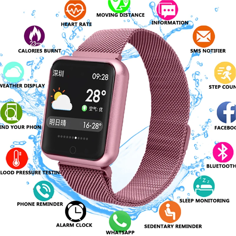 

Bluetooth Smartwatch P68 support Blood Oxygen Pressure Heart Rate IP68 Waterproof Sports Smart Watch for xiaomi huawei iphone