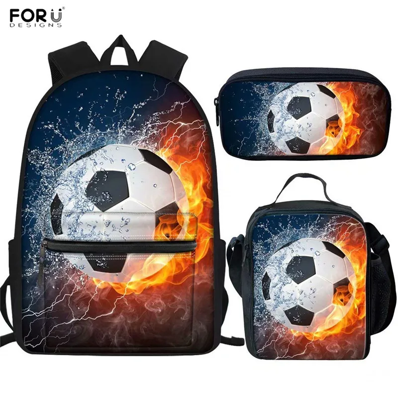 FORUDESIGNS/школьные сумки для мальчиков, 3 шт./компл., ледяные носки/Огненный футбол, 3D принт, школьные рюкзаки для подростков, Классные Рюкзаки на плечо