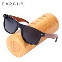 BARCUR lunettes de soleil polarisées noyer lunettes de soleil hommes avec cadre en plastique jambes en bois lunettes bambou nuances 