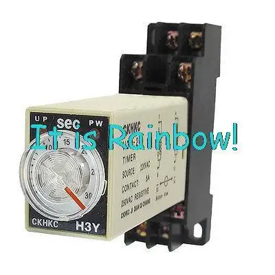 

Free Shipping AC 220V 8 Pins DPDT 0-3Min Timer Delay DIN Rail Time Relay H3Y-2 w Socket