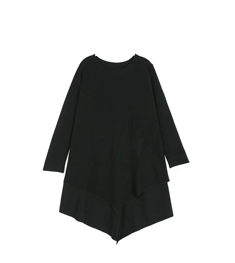 XITAO индивидуальная необычная черная футболка с карманом, длинный рукав, уличная футболка размера плюс, Длинная женская одежда, новая осенняя одежда WBB2610