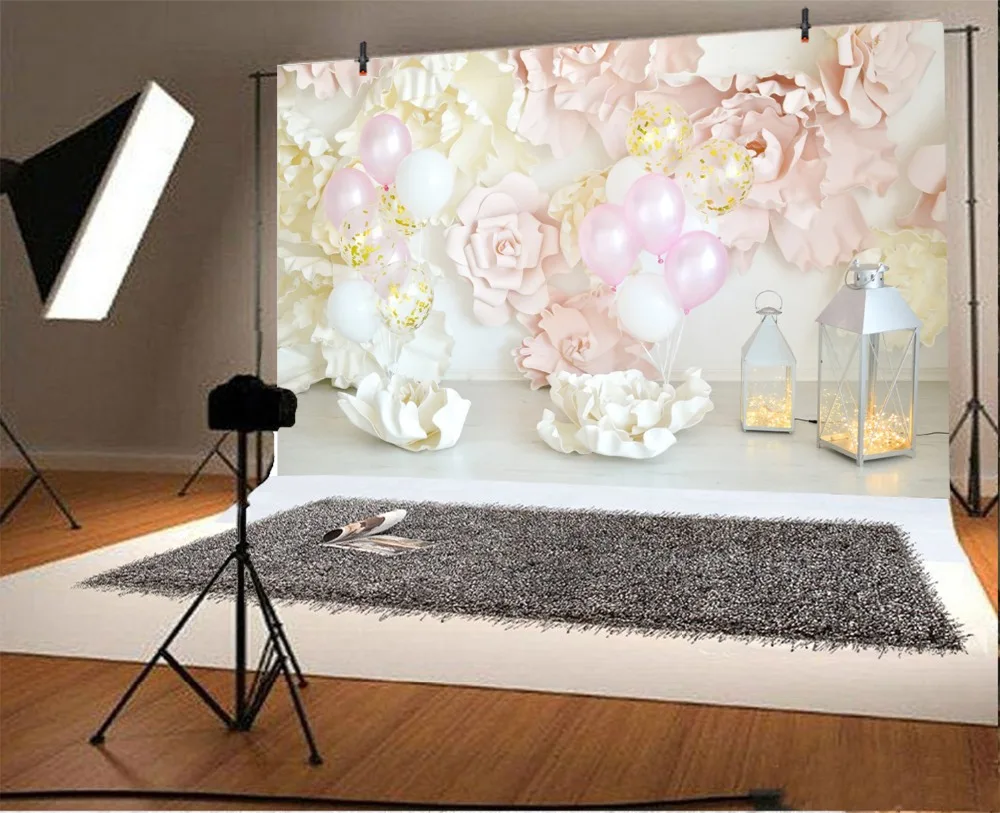 Laeacco Blooming Flowers Balloons Lamp Baby Newborn Photography Background Customized Photographic Backdrop For Photo Studio