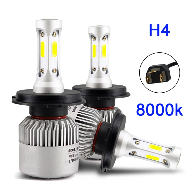 Супер яркие 2 шт. 8000K Bule белые H4 светодиодные лампы для фар 8000lm 72 Вт led 9003 HB2 дальнего