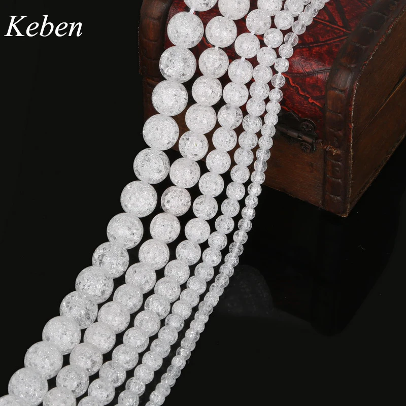 

Natural Stone White Snow Cracked Crystal Round Beads 4 6 8 10 12mm Fit Diy Bracelet For Jewelry Making Wholesale