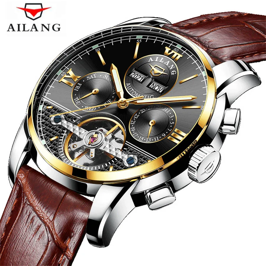 

AILANG Men Mechanical Watch Automatic Tourbillon Wristwatches Business Leather Month calendar Reloj Sports Watches Montre Homme