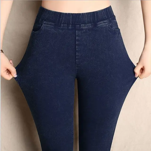 Plus Size 6XL 5XL 4XL Women Skinny Jeans Faux Denim Stretch Elastic Waist Full Length Casual