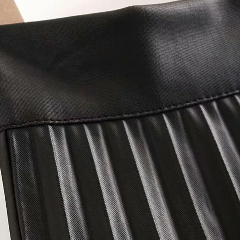 QZ1810 Женская Элегантная черная плиссированная юбка женская из искусственной кожи короткая подходящая ко всем юбкам Saias