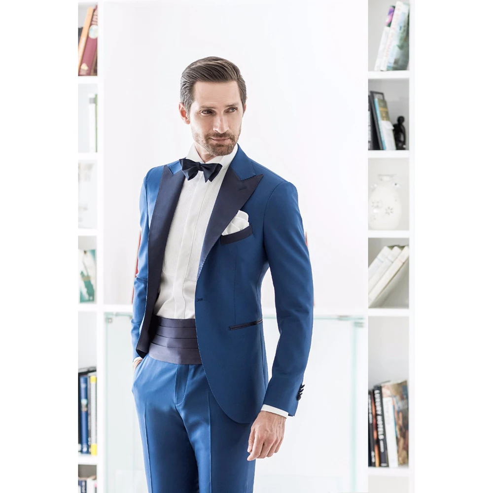 Последние конструкции пальто брюки синие вечерние итальянские мужской костюм скинни Tuxedo Пром нежный ужин брак куртка пользовательский 2