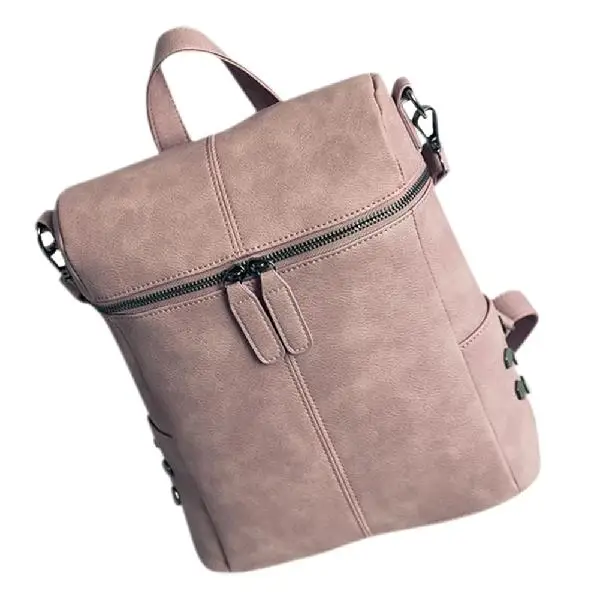 Женский рюкзак из искусственной кожи, сумка с заклепками, повседневный простой студенческий рюкзак с двойным плечом, модная Вместительная дорожная сумка ZK29 - Цвет: Pink