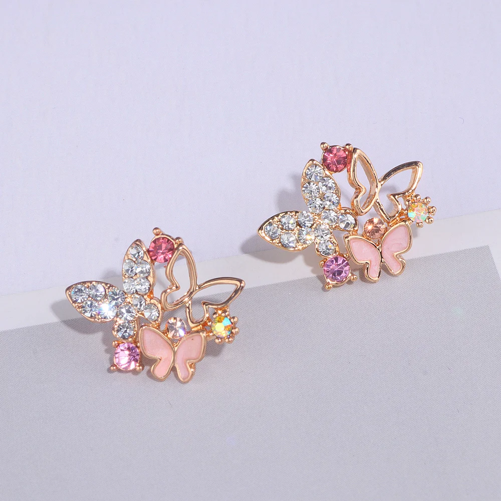 Elegant Cute Hollow Shiny Colorful Crystal Butterfly Stud Earrings For Women Girls Fashion Jewelry Women Earrings Brincos WX201