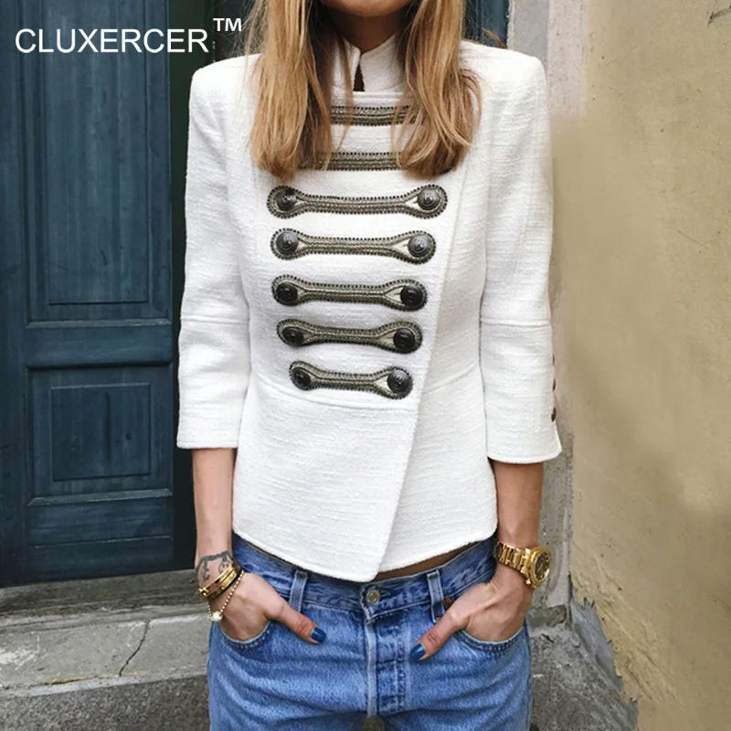 

CLUXERCER Brand Vintage Woman Jackets Winter Stand Collar Double Breasted Slim Coat Designer Royal Short Jacket Coat Outerwear