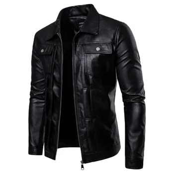 

Men 2019 Spring Casual Motorcycle Pilot Leather Jackets Coat Men Autumn Fashion Turn-down Collar Faux Leather Jacket Coats Men
