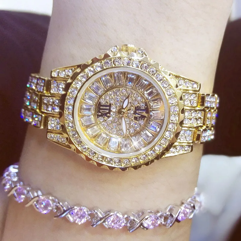 

Numerals Rhinestone Scale Square Gold Silver Ladies Watch Fashion & Casual Chronograph New Hot Chain Two Roman