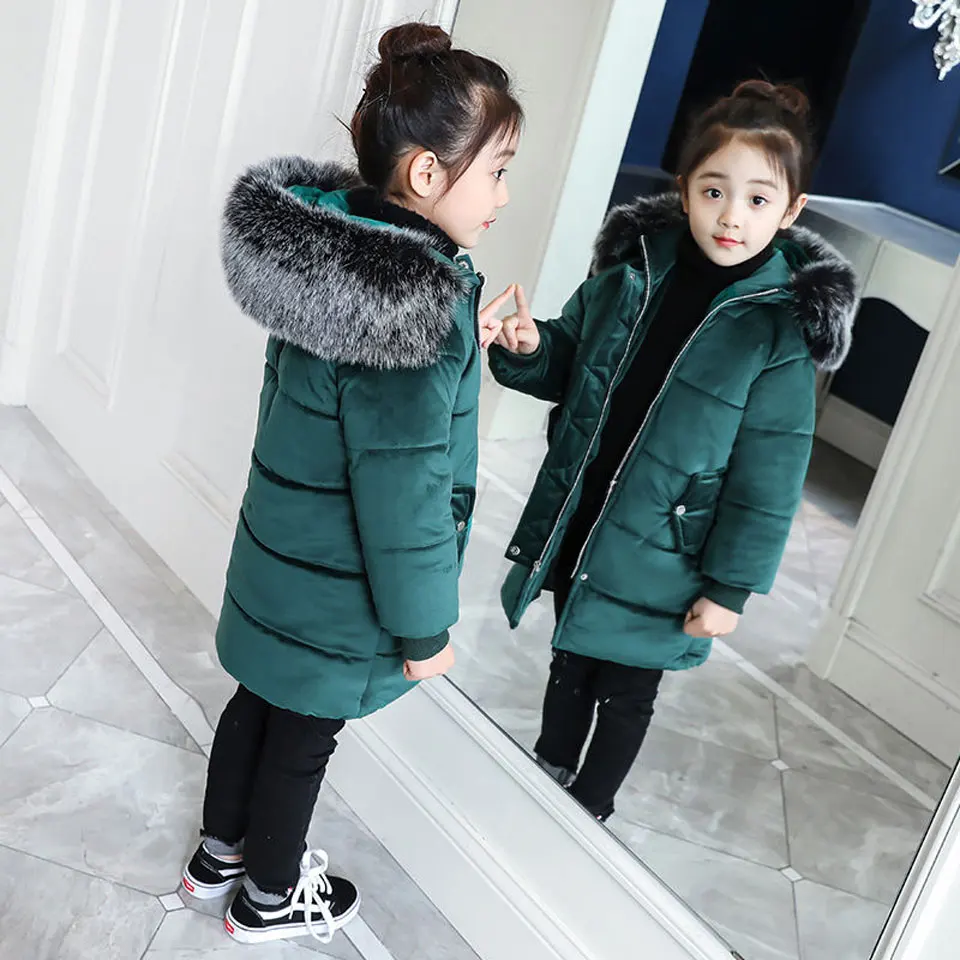 

New Arrival Girls Down Parkas Jackets Winter 2018 Kids Parka Fur Hooded Jacket For Girl Fashion Children Solid Down Jacket Girls