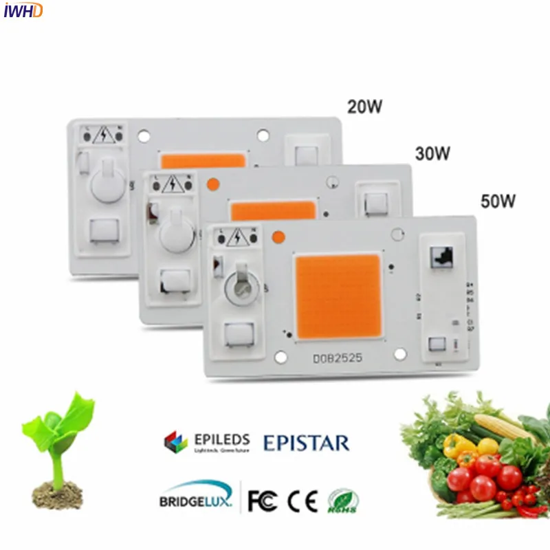 

IWHD 4pcs 20W 30W 50W AC220V LED Chip Diode with Full Spectrum 380-840nm for Indoor LED Grow Light