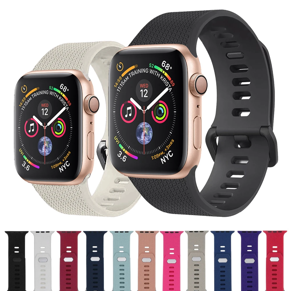 Спортивный силиконовый ремешок для Apple Watch 4 3 2 1 группа 44 мм 40 iwatch Группа 38 42 браслет наручные металлическая пряжка на ремень correa