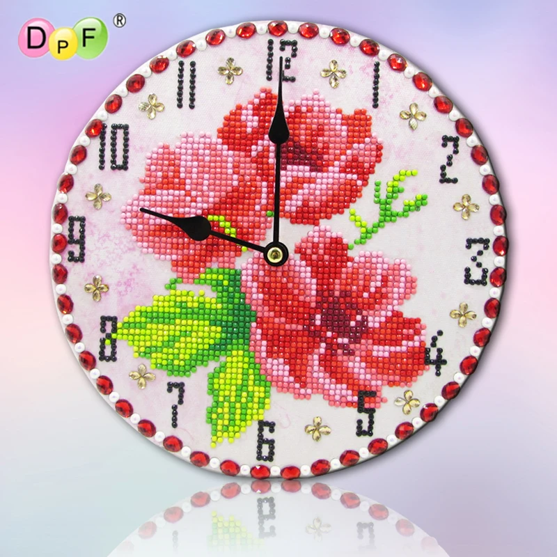 

DPF DIY 5D round diamond painting pink peony flower clock diamond embroidery mosaic wall clock home decor art painting crafts