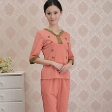 Оранжевый spa комбинезоны косметолог рабочая одежда рабочие техник сауны массаж ног с короткими рукавами униформы летом