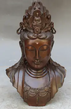 

shitou 003219 8" Chinese Buddhism Bronze Kwan-yin Guan Yin Head Goddess Buddha Statue