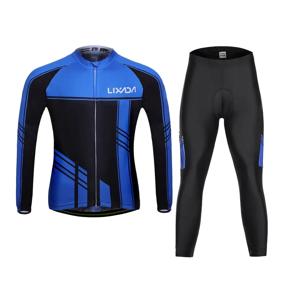 

Lixada Men's Cycling Clothing Set Autumn Winter Long Sleeve Windproof Cycling Jersey Coat Jacket with 3D Padded Pants Blue Black