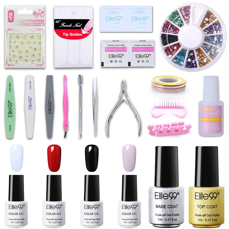 

Elite99 22pcs/lot Nail Art Set & Kit 7ml Hot Sales Nail Gel Varnish Gel Polish Sanding Files Cuticle Nipper Nail Manicure Tools